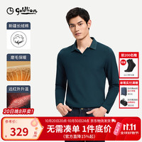金利来 秋冬长袖polo衫男底磨毛保暖舒适休闲上衣T恤 意式海鸥领-卡其绿
