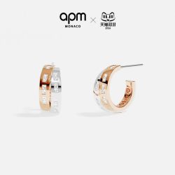 APM Monaco 白色玫瑰金色Morse TOI MOI耳环摩斯密码双环交织耳饰