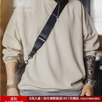 马登 工装美式复古华夫格长袖T恤男新款象牙白拼色宽松圆领男士卫衣 象牙白 宽松廓形/遮肉显瘦 M