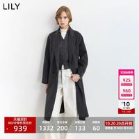 LILY 西装领廓形毛呢外套100%羊毛长款双面呢大衣