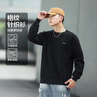 布衣传说 格纹针织 男式打底衫外套 黑色 XL