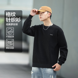 布衣传说 格纹针织 男式打底衫外套 黑色 XL