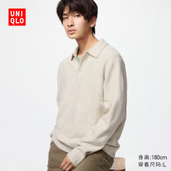 优衣库 487939 Souffle Yarn针织Polo衫 米色 S