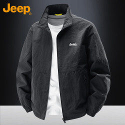 Jeep 夹克外套男士春秋季翻领商务休闲宽松工装衣服男装 黑色 3XL