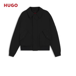 HUGO 雨果 男士通勤休闲短款风衣领翻领拉链宽松夹克棉服外套棉衣