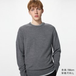 精纺美利奴羊毛圆领针织衫/长袖优衣库男装/毛衣毛衫486058