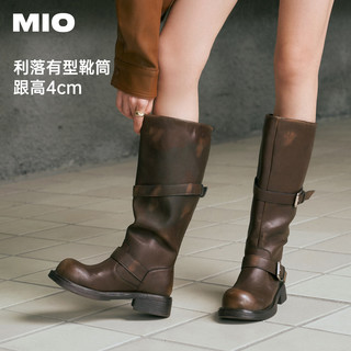 MIO米奥 复古骑士长靴 咖啡色 女靴