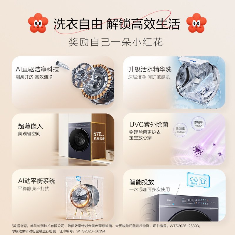 海尔云溪4.0Pro洗衣机10公斤直驱精华洗智能投放超薄家用滚筒400