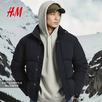 H&M 男装棉服冬季防水外出棉衣休闲冬装夹棉外套1300940 黑色 XS 165/84