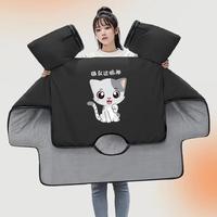 电动车挡风被 新款防水保暖摩托电瓶车 加绒加厚加大 小猫-黑色