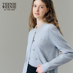 TEENIE WEENIE 小熊女装毛衣秋季花边领休闲舒适针织开衫 中灰色 S