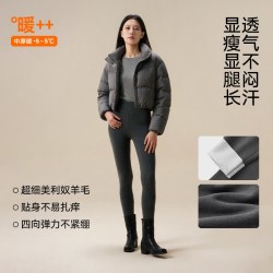 松山棉店 保暖打底裤 女士高弹羊毛混纺加绒秋裤 深灰条纹 M