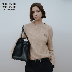 TEENIE WEENIE 小熊女装冬季柔软舒适刺绣圈圈纱圆领套头毛衣针织衫 卡其色