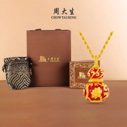 周大生 国家宝藏联名|黄金霁红福禄葫芦吊坠女士足金莲花项链挂坠