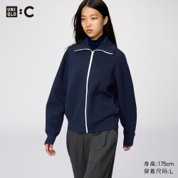 优衣库 罗纹拉链针织开衫 藏青色 M 女装
