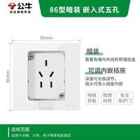 公牛 GTBZ223 嵌入式可调节 白色五孔10A 开关插座