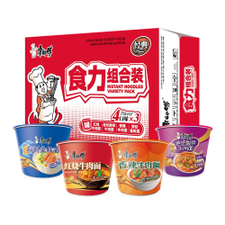 康师傅 经典桶红烧 香辣 鱼板 酸菜 混合4口味 12桶装