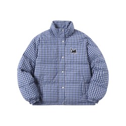 SuaMoment90绒剪影猫刺绣格子立领羽绒服秋冬情侣装加厚保暖外套