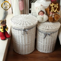 Kingwillow 金柳 zyt-01 藤编收纳筐 小号无盖 口30cm 高32cm 棕色磨光筐+点点里布
