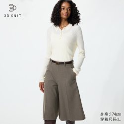 3D精纺美利奴羊毛混纺罗纹POLO领针织衫优衣库女装/T恤毛衣485321
