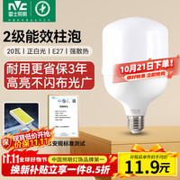 雷士 LED灯泡球泡节能灯柱泡E27家用商用照明灯工矿灯20瓦白光6000K