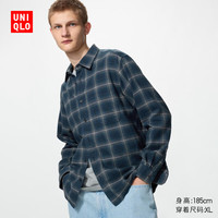 优衣库 法兰绒格子衬衫/长袖男装女装/衬衣空调衫486597 66 蓝色 M