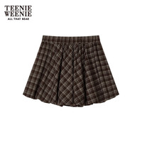 TEENIE WEENIE 莱赛尔混纺 复古格纹A字百褶半身裙 棕色 XS
