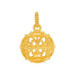 明牌珠宝 金轮福转古法黄金项链 足金花丝镂空吊坠新年礼物AFB0499