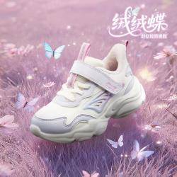 特步 绒绒蝶 防滑耐磨保暖恒温锁暖女小童冬季短绒魔术贴运动棉鞋