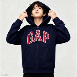 Gap 男童大小童2026秋冬款胶印logo抓绒连帽卫衣儿童装3SS623040