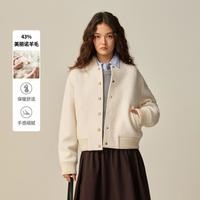 E·LAND 衣恋 E.LAND 衣恋毛呢外套女复古运动风短款上衣春秋季款
