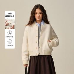 E·LAND 衣恋 E.LAND 衣恋毛呢外套女复古运动风短款上衣春秋季款