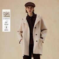 E·LAND 衣恋 E.LAND Eland毛呢外套女连帽牛角扣手工大衣春秋