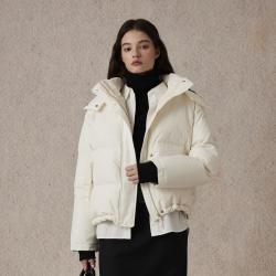 E·LAND 衣恋 E.LAND 羽绒服女简约可拆卸连帽宽松鸭绒保暖外套秋冬款