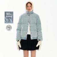 TEENIE WEENIE 小熊女装立领羽绒服冬季立体大熊图案外套保暖牛仔色鸭绒面包服女