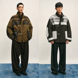 速写 [黎族织锦/780蓬]速写男装秋冬新款羽绒服拼接立领龙虾扣轻暖外套