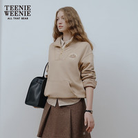 TEENIE WEENIE 小熊 半拉链翻领刺绣加绒卫衣外套 深卡其色