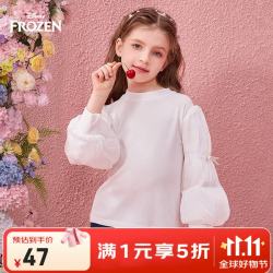 迪士尼 女童长袖Tt恤2026秋季新款宝宝秋装泡泡袖内搭儿童圆领上衣打底衫