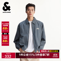 杰克琼斯 杰克·琼斯（JACK&JONES）男装夹克外套格纹图案休闲百搭拉链衬衫 中牛仔蓝 M （175）