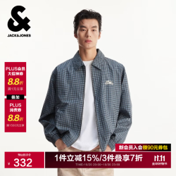 杰克琼斯 杰克·琼斯（JACK&JONES）男装夹克外套格纹图案休闲百搭拉链衬衫 中牛仔蓝 M （175）