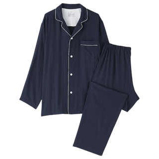 MUJI 无侧缝双层纱织 深藏青色 XL 男式长袖睡衣家居服套装