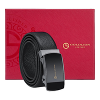 goldlion 金利来 男士牛皮自动扣腰带 FAR093069-711 简约款 黑色 125-130