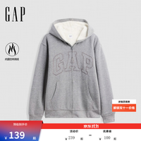 Gap 000910111 仿羊羔绒宽松连帽卫衣 灰色 M