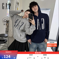 Gap 男女装2026秋新品logo胶印抓绒连帽开衫宽松卫衣1SS623907 海军蓝 3XL (185/108A)亚洲尺码