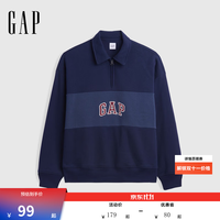Gap logo刺绣撞色宽松Polo领卫衣 海军蓝 M
