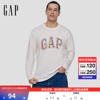 Gap 男女装2025秋季logo涂鸦印花纯棉宽松长袖T恤上衣787426 白色 XL (180/100A) 亚洲尺码