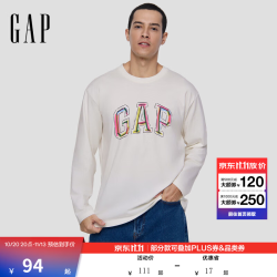 Gap 男女装2025秋季logo涂鸦印花纯棉宽松长袖T恤上衣787426 白色 XL (180/100A) 亚洲尺码