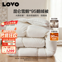 乐蜗家纺 罗莱生活A类 95%昆仑白鹅绒羽绒被 冬被 1000g填充200*230cm 白色