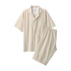 无印良品 MUJI 男式无侧缝泡泡纱短袖睡衣男士男生
