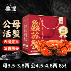 鱻谣 大闸蟹鲜活螃蟹 公4.5-4.8两 母3.5-3.8两 4对8只 去绳足重 生鲜蟹类礼